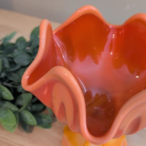 L.E. Smith Vintage Bittersweet Orange Swag Glass Compote